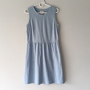 Loft Cotton Sleeveless Mini Dress Relaxed Fit Ribbed Metallic Blue White Medium